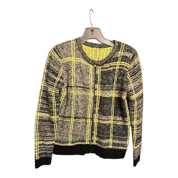 Vintage Handmade Neon Plaid Knit Sweater Women’s Size Large - Picture 1 of 4